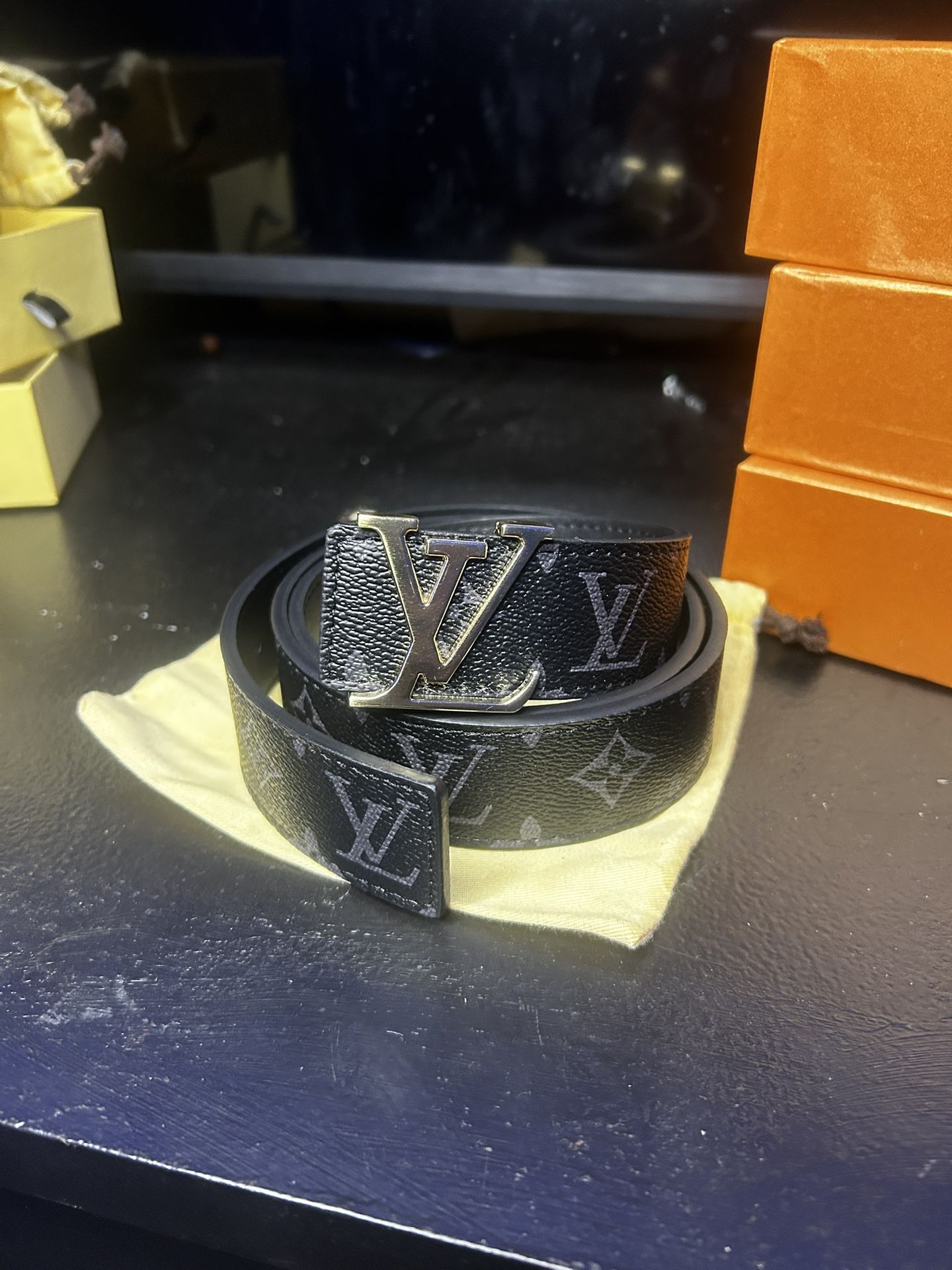 Black and Gold LV Belt
