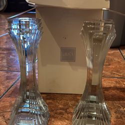 2 Mikasa Candlesticks Lead Crystal “City Lights” Cut Glass Candle Holder Czech