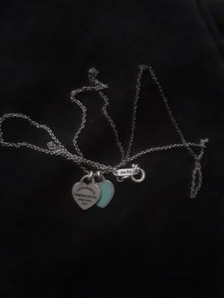 Authentic Tiffany & Co. Return to Tiffany, Tiffany Blue Enaml and Sterling Silver Double Heart Tag Pendent Necklace, 16"