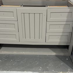 Gray Bathroom Vanity Cabinet  6 Drawers, Center Sink Opening.