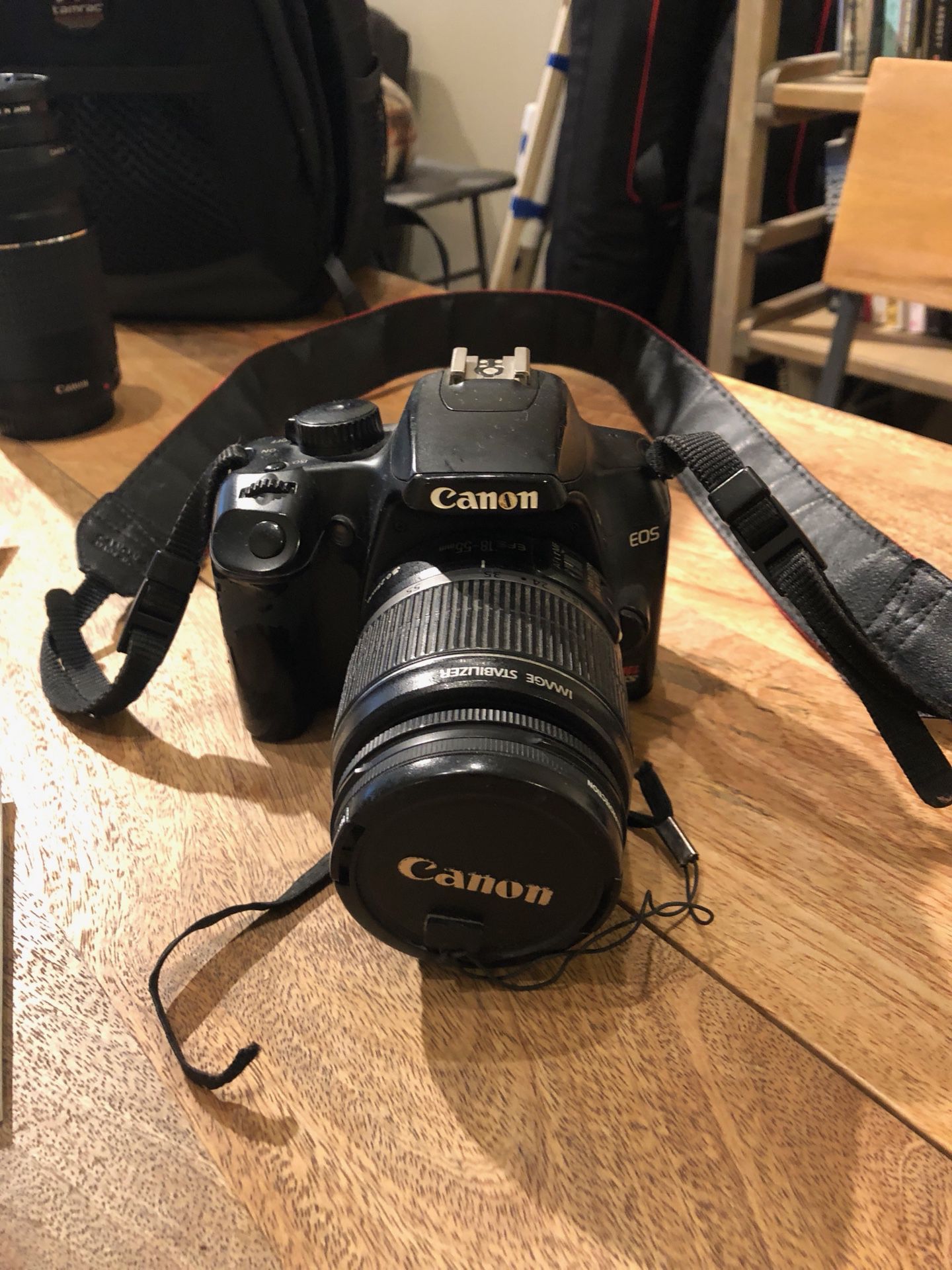 Canon XS Rebel, 55 mm lens and bag