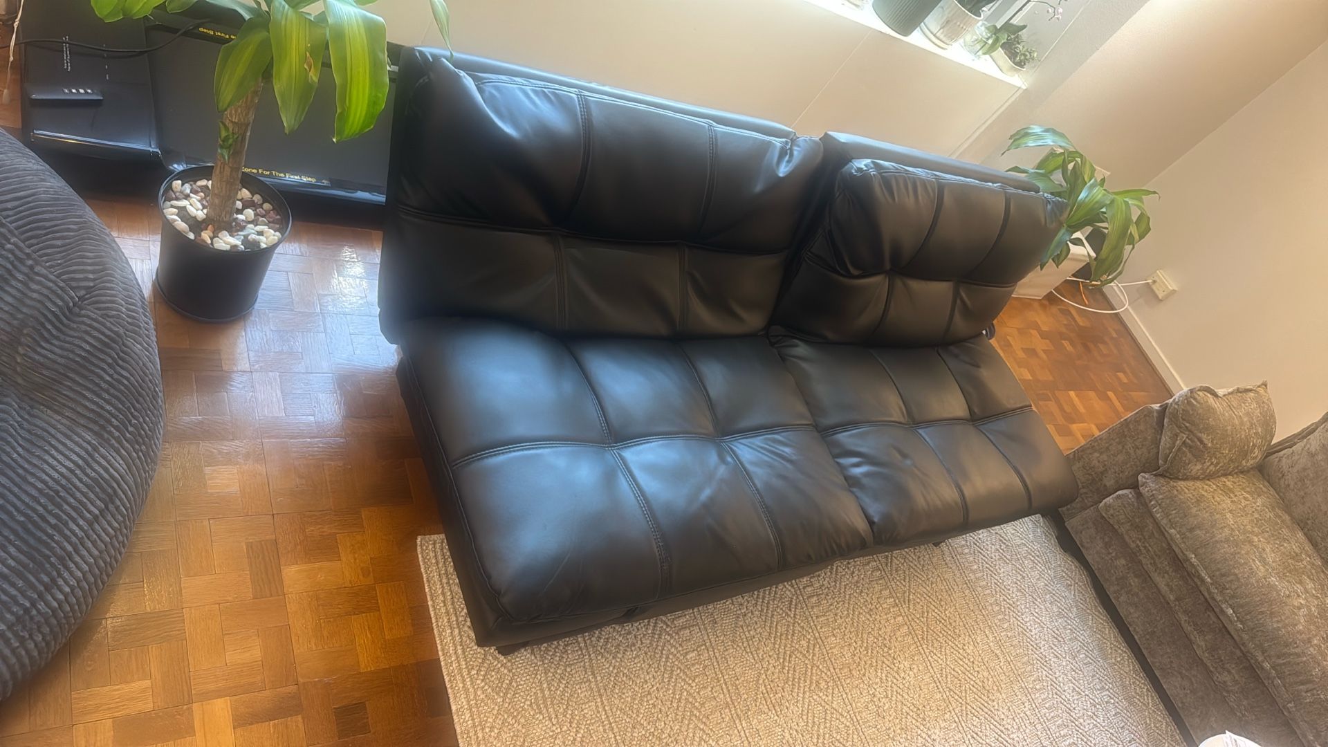 Black Leather Futon Sofa Bed