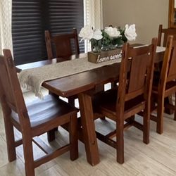 Solid Wood Dining Table with 6 Chairs – Rustic Farmhouse Style! Best Offer!