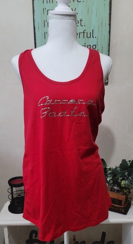 NEW Red Carrera Boats Custom Racerback Tank Top With Rhinestone Logo
