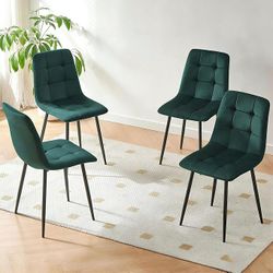 Comfy Dining Chairs Set of 4,Upholstered Velvet Home Chair Soft No Arms Accent Chairs with Back for
