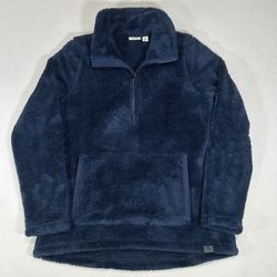 LL Bean Womens Small Blue Fluffy Soft Funnel Neck Long Sleeve Fleece Pullover