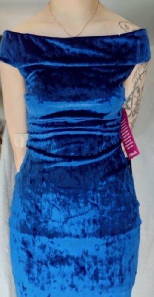 NEW Junior Sz 1 Royal Blue Crushed Velvet Mini Dress