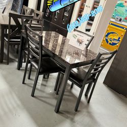 Four Chair Table Faux Marble Metal New Dark Mesa Con Sillas 