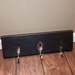 Wooden Coat Rack/ Made From Silverware.