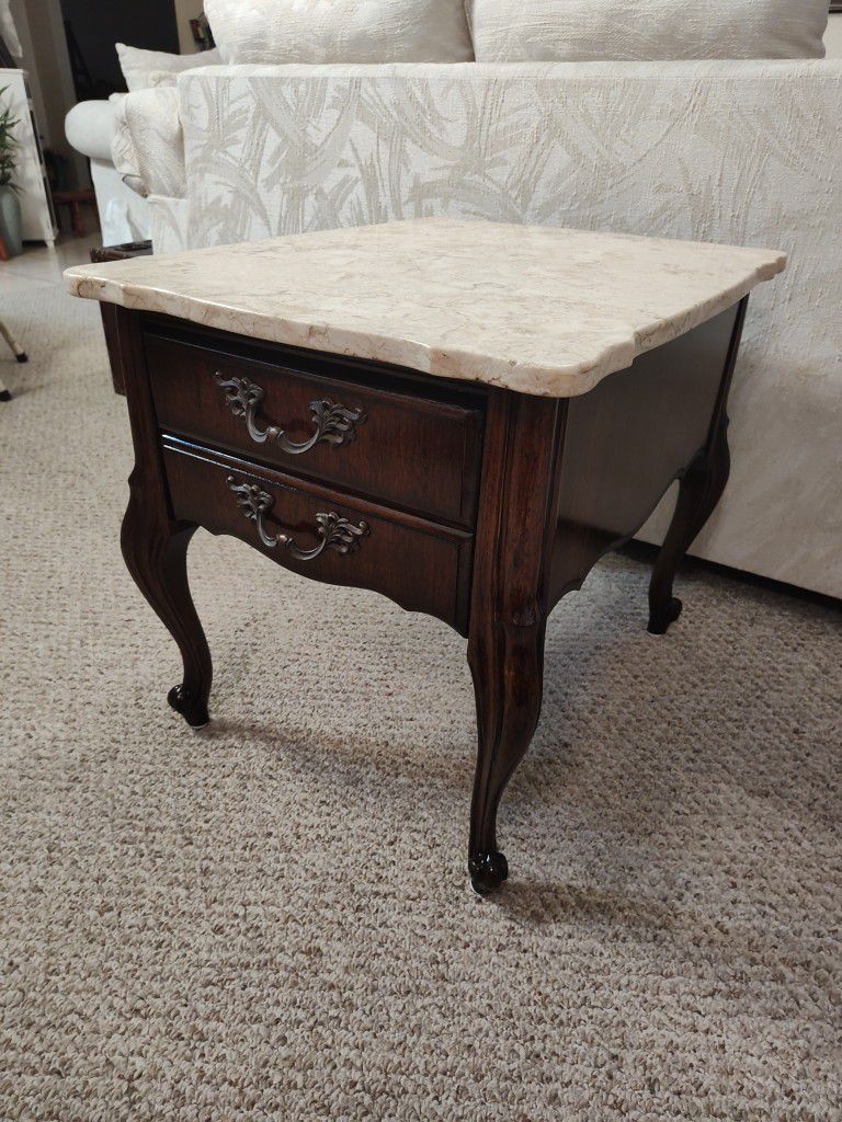 Marble Top End Table "Newly Refinished" Vintage 