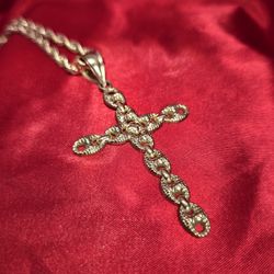 10k Gold Rope Chain & Cross Pendant 