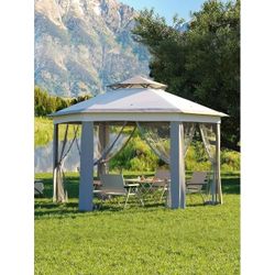 Garvee Pop-up Gazebo Screen Tent 13.29*13.29*9.25 ft, Hexagonal,with Mosquito Netting, Gray