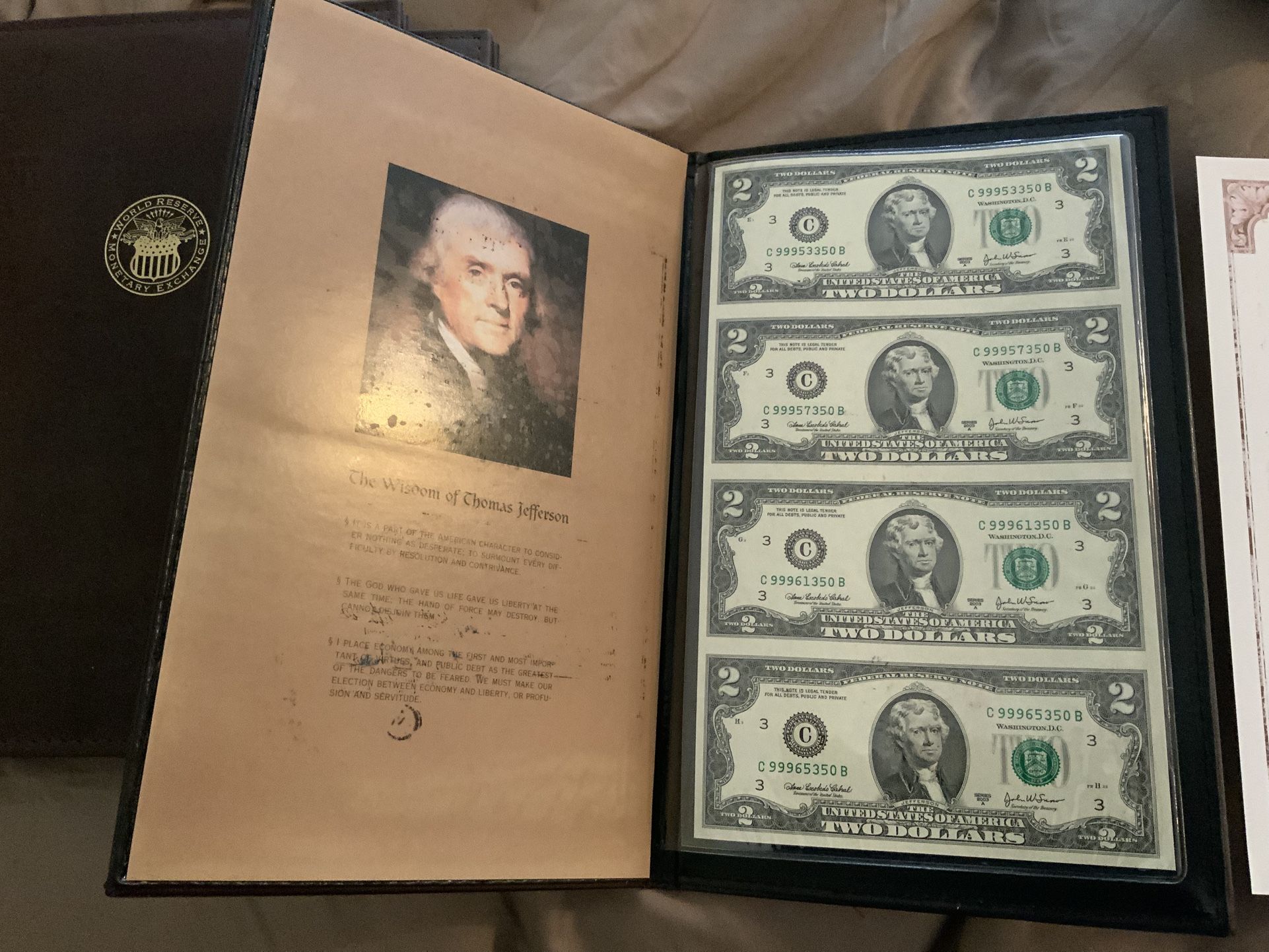 Uncut Sheet Two Dollar Bills -2003