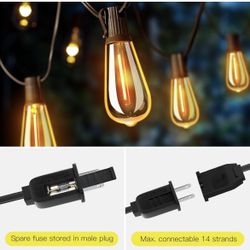 120FT Shatterproof Patio Lights with 62 Dimmable ST38 LED Vintage Edison Bulb,Weatherproof 2200K Connectable Outside Hanging Lights for Deck Porch Caf