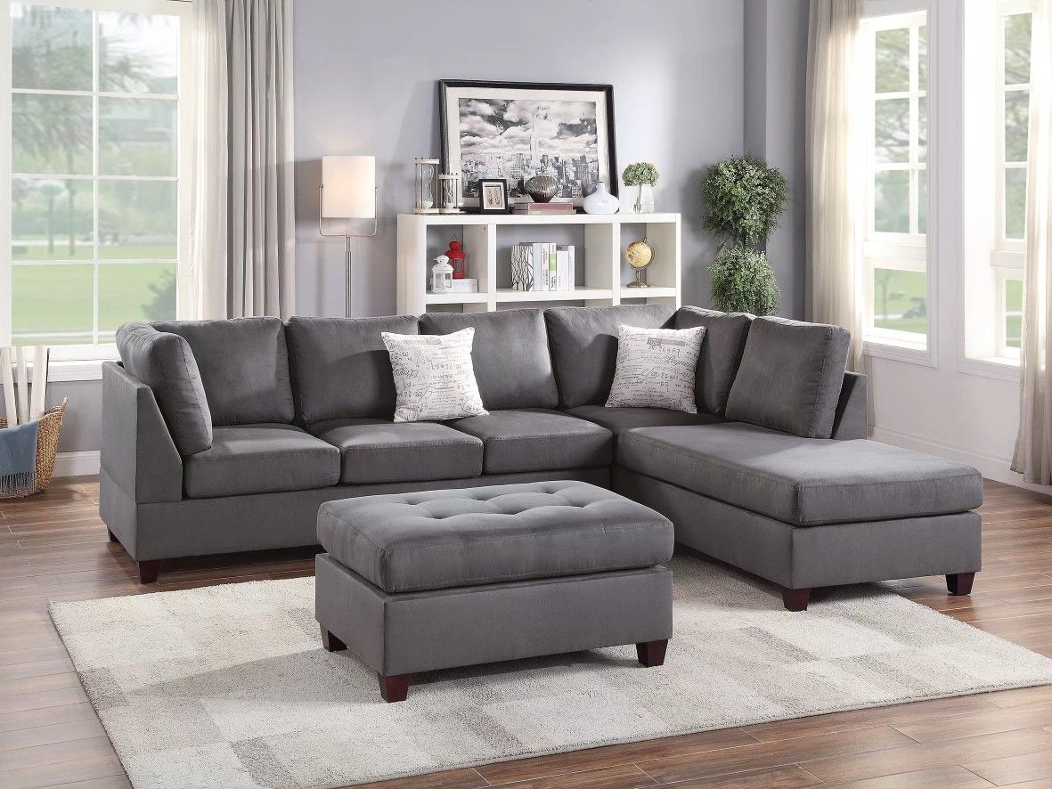 Brand New Grey Sectional Sofa w Ottoman 
