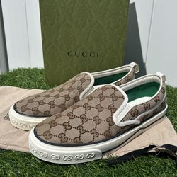 GUCCI TENNIS 1977 LOAFERS SLIP-ON SNEAKERS GG SUPREME MONOGRAM BEIGE EVONY G8 