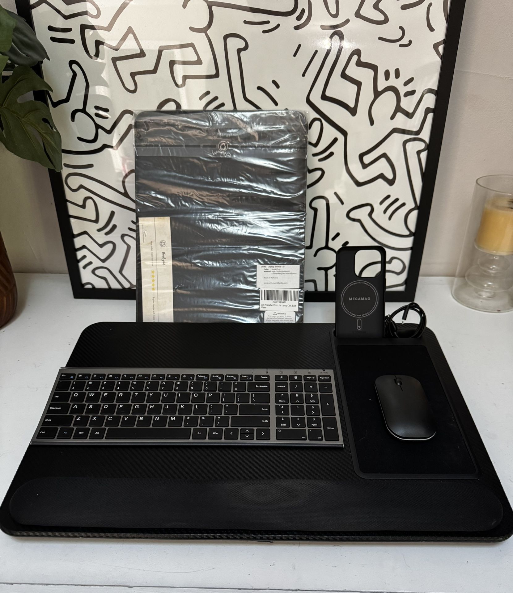 Tech Bundle - Keyboard, Mouse, Desk, Laptop Sleeve, iPhone case
