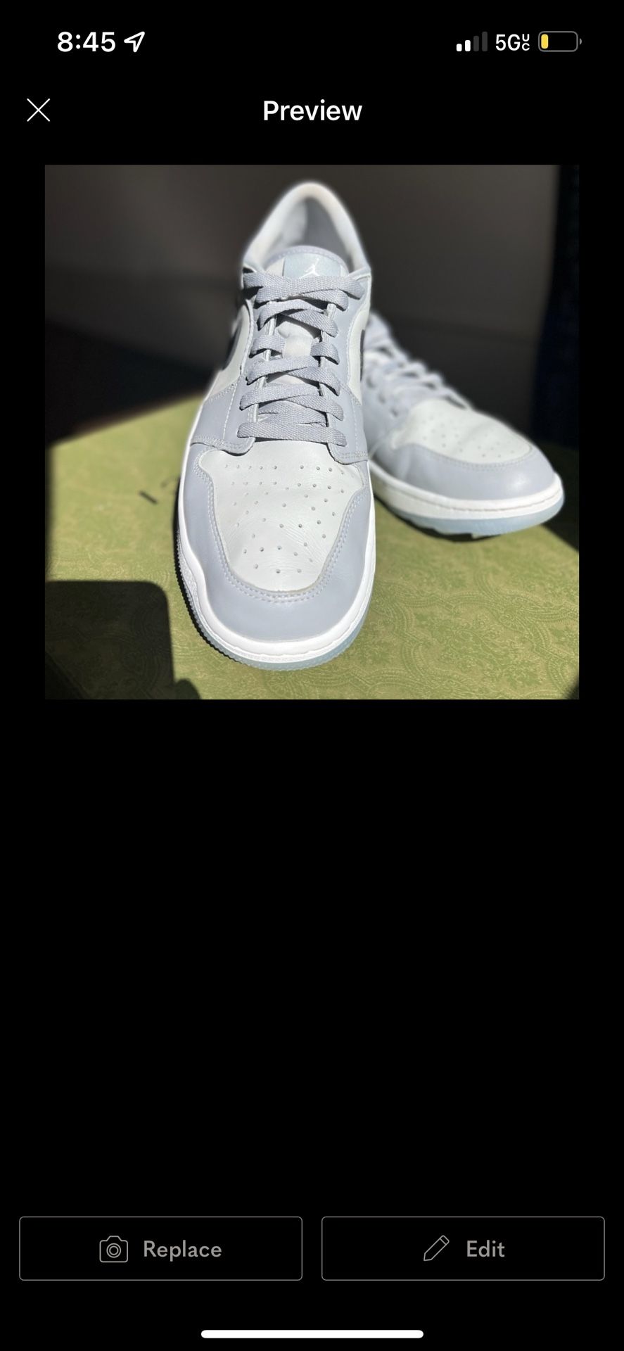 Size 12  ~ JORDAN 1 Retro Low  Golf Wolf Grey Shoe~ NIKE~ WOLF GREY / BLACK PHOTON DUST
