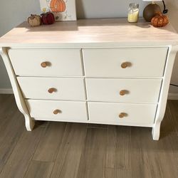 White Dresser Raw Wood Top | Rattan knobs 