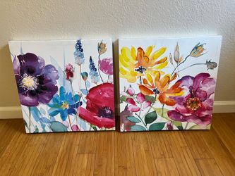 Floral Watercolor Canvas Wall Art Set of 2
