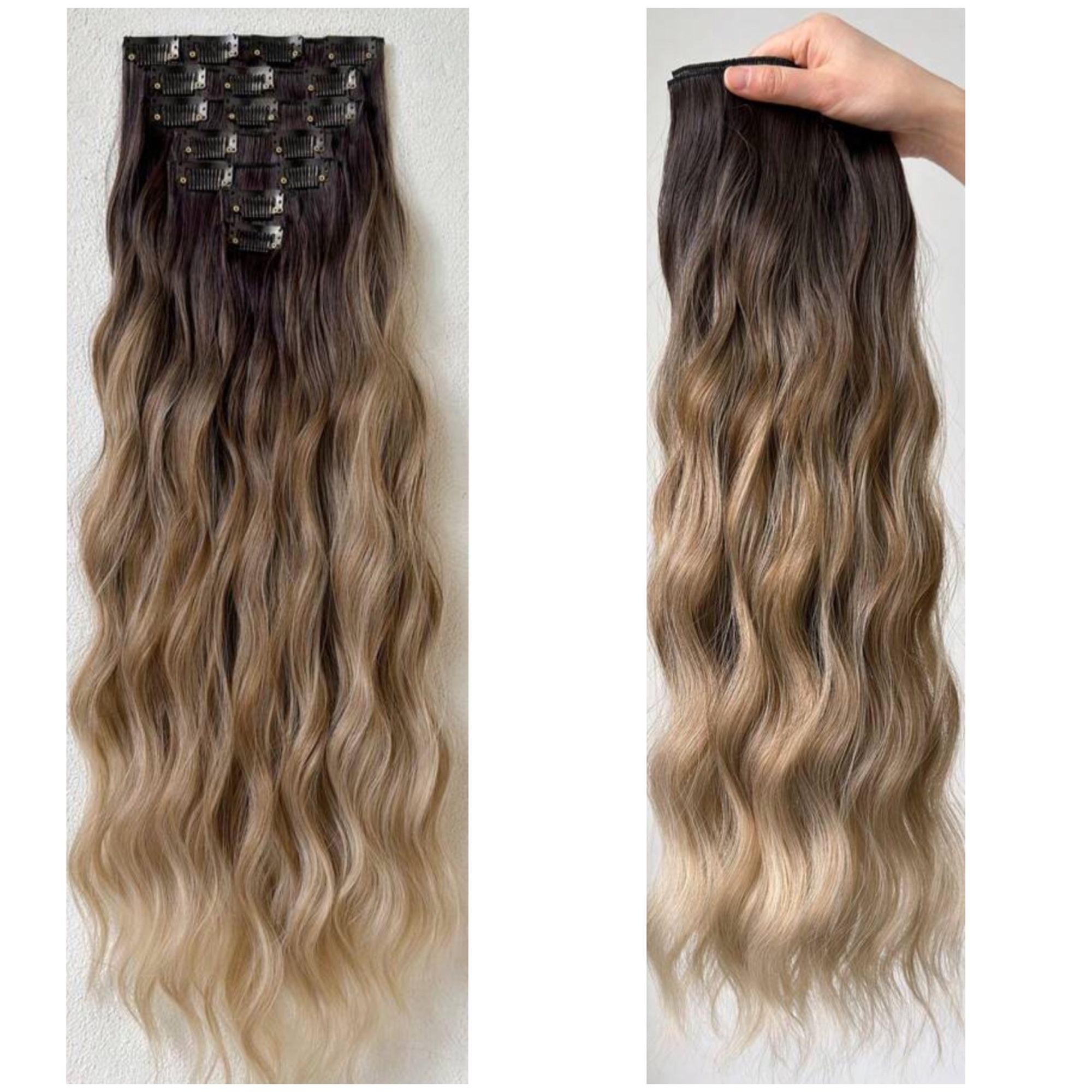 22 Inch Balayage Brown & Blonde Clip in Curly Hair Extensions