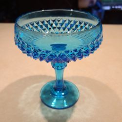 Beautiful Vintage Indiana Blue Glass Diamond Point Compote 