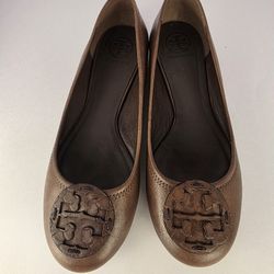 Tory Burch Reva Ballet Flats Slip Ons Soft Leather Rustic Brown Womens 10 Shoes