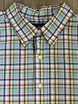 Ralph Lauren Button Down Shirt Mens 2XLT Tall Yellow Blue Plaid Classic Fit Pony
