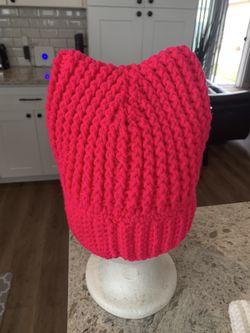 Crocheted Neon Pink Hat With Ears