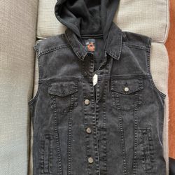 Medium Men’s Black Denim Vest With Hood Guess