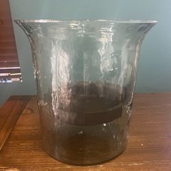 Large Glass Hurricane Vase with Metal Plate NIB