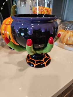 Halloween Ceramic Witch Cauldron Candy Bowl