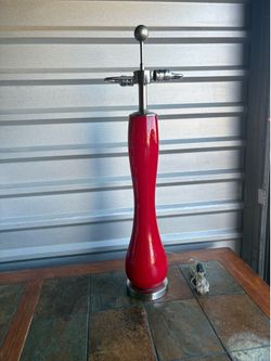 Modern Red Glass Table Lamp Brushed Nickel Chrome Contemporary 35” Tall Accent Lamp