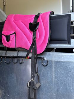 Pink Mesh Horse Saddle Pad with Stirrups