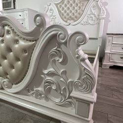 White Queen Bed Dresser Mirror Nightstand $2200