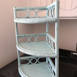 VTG WICKER BAMBOO 3 TIER PLANT/TOWEL CORNER HANG SHELF 