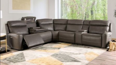 Brand New Grey Leather Super Plush Zero Gravity Power Reclining Sectional Sofa