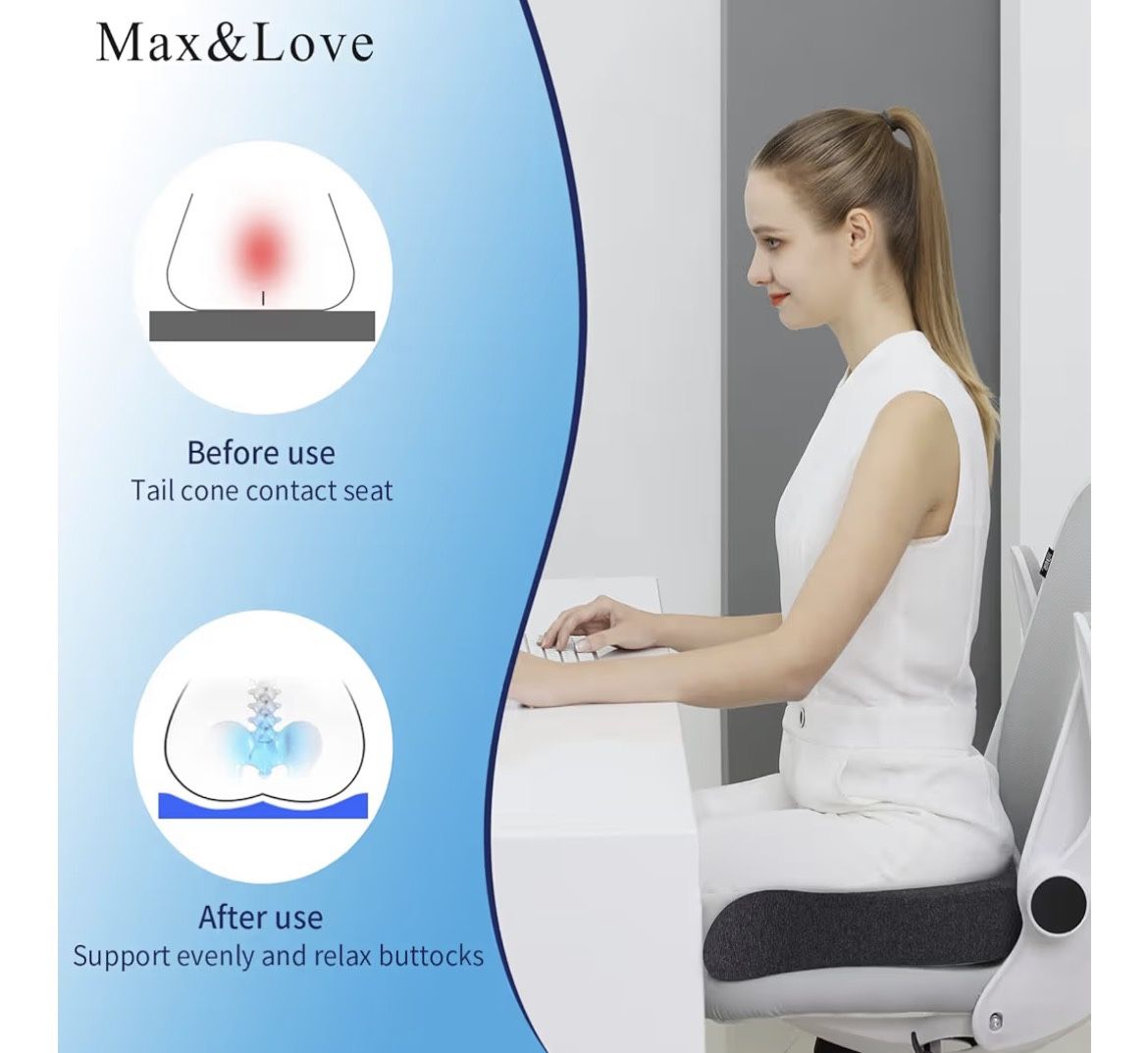 Memory Foam Seat Chair Cushion For Relieves Back Sciatica Pain