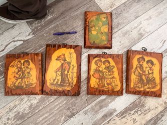 Vintage Hummel-Style Wood Wall Plaques Set of 5