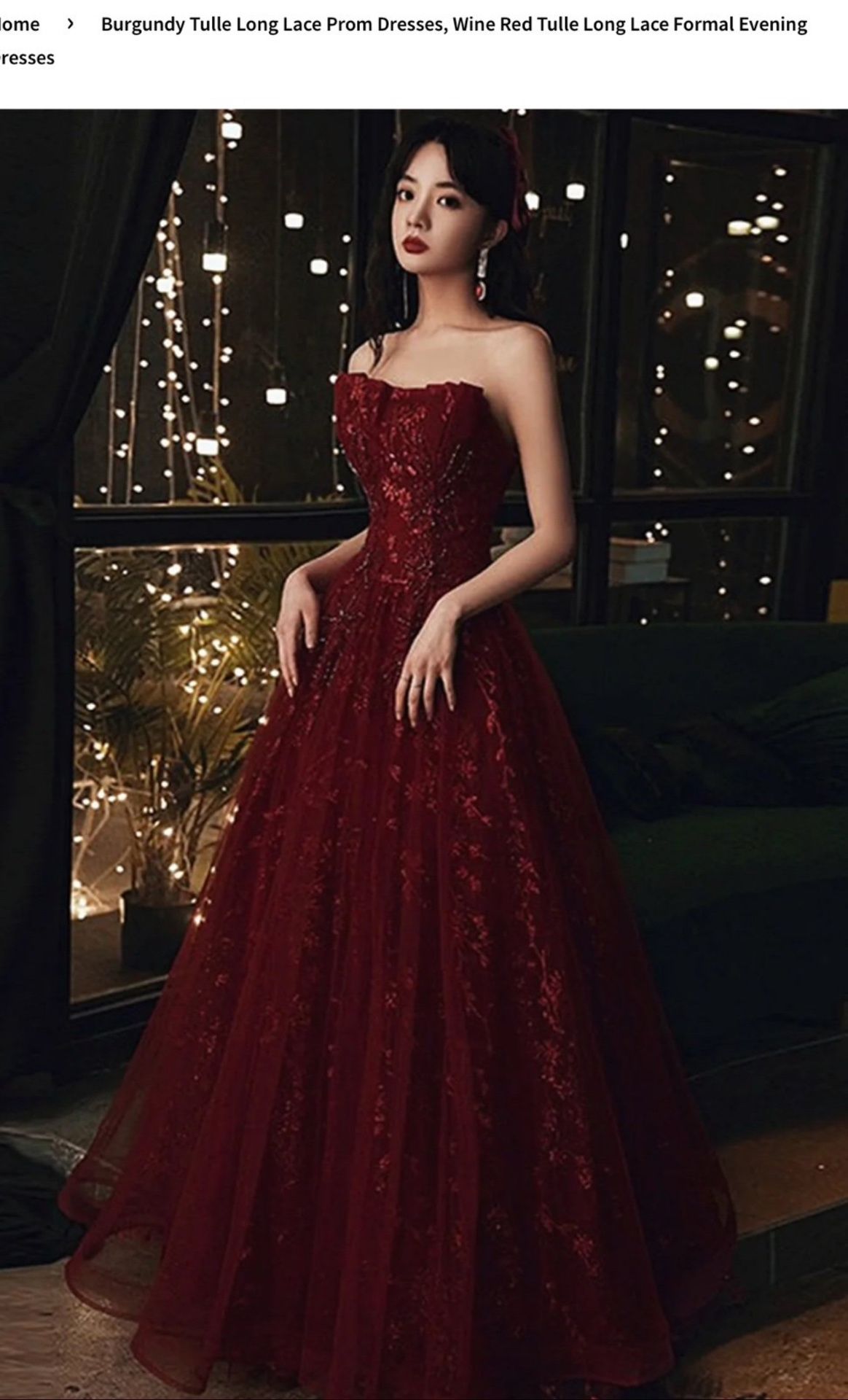 Burgundy Tulle Long Lace Formal/Prom Evening Dress