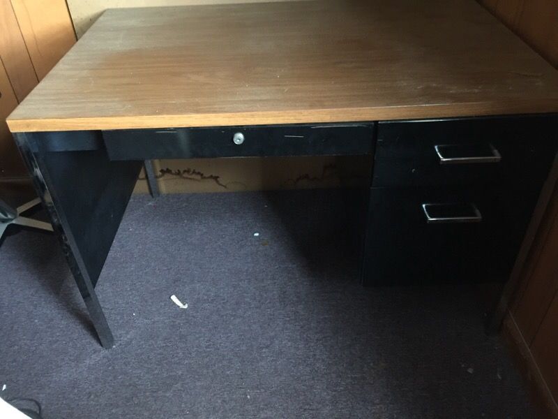 Steel case metal and wood desk