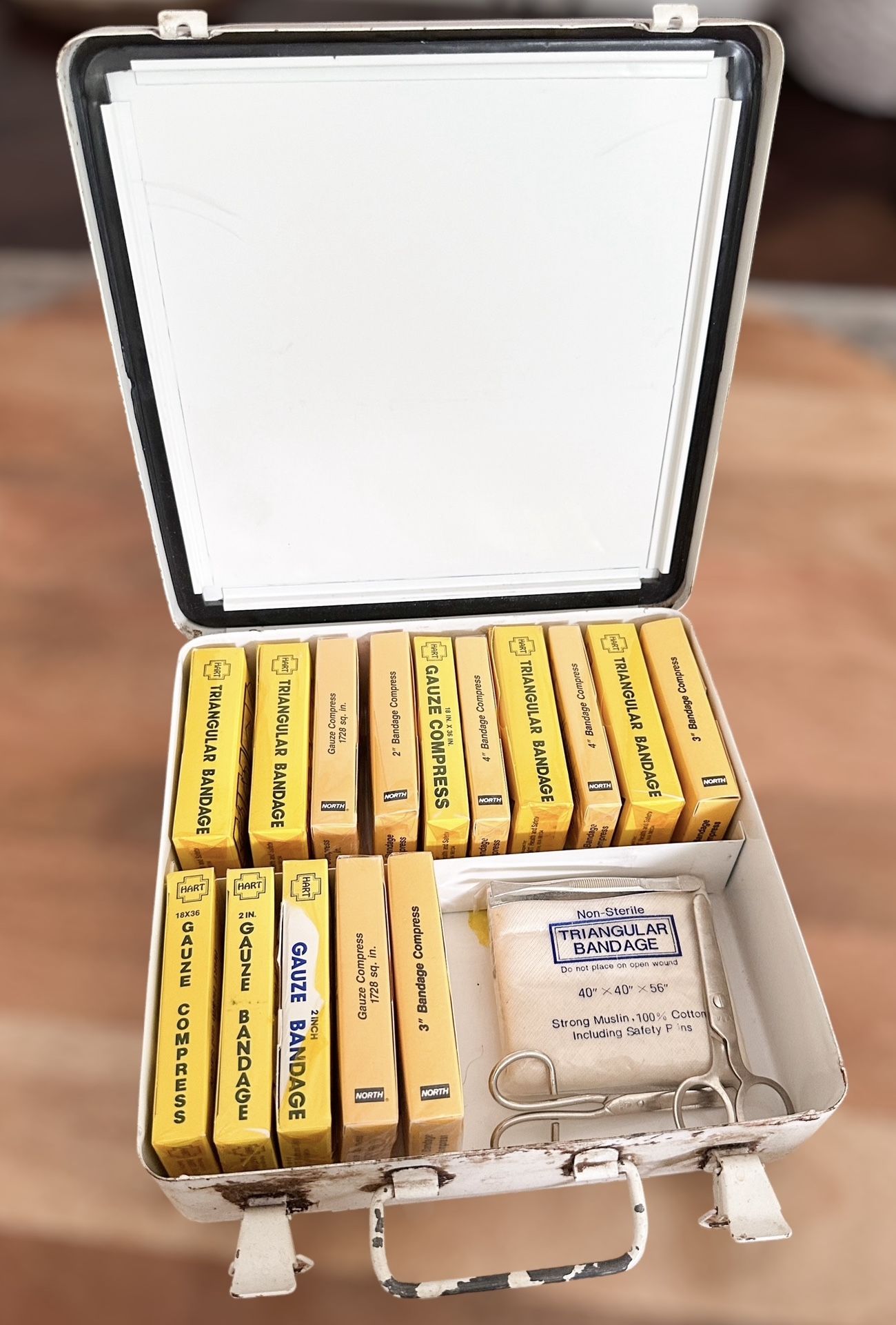 Vintage First Aid Kit w/ Contents Original Sealed Metal Box Fairview TC Medical Set Bandage Gauze