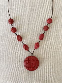 Handmade Carved Wooden Beaded  Necklace 