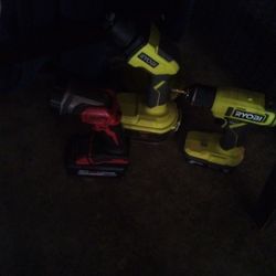2 Ryobi Drills,A Milwaukee Flashlight All With Batteries Included 