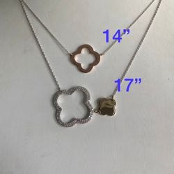 Clover Shaped 3 Strand Necklace Rose Gold White Gold With Diamond Pave Yellow 