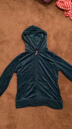 Teal Velour Zip-Up Hoodie and Pants, Small