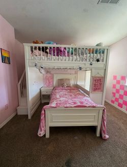 Pottery Barn Full Bunk staircase and desk connected, twin bed, night stand, Full