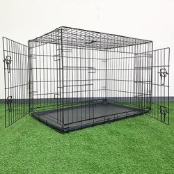 (Brand New) $65 Folding 42” Dog Cage 2-Door Pet Crate Kennel w/ Tray 42”x27”x30”