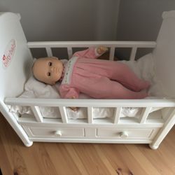 American Girl Doll Bitty Baby Baby Doll Crib Bed With Storage Drawer W/ Bitty Baby Doll 