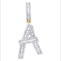 Baguette &  Round Diamond Initial Pendant